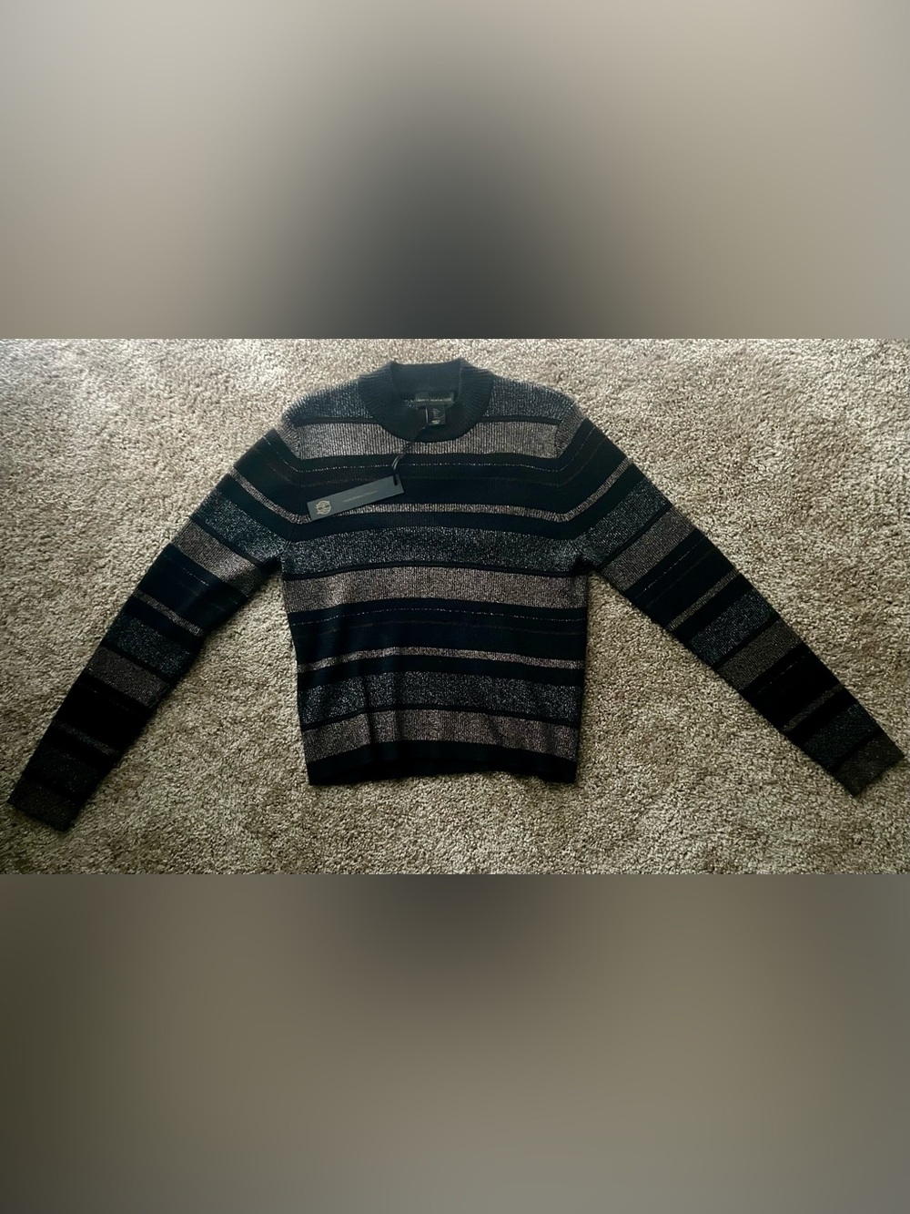 NWT House of Harlow 1960 Shimmer Metallic Striped Sweater Black Gold Large